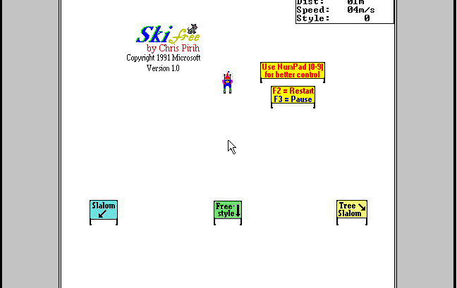 A Screenshot of the original Ski Free main menu